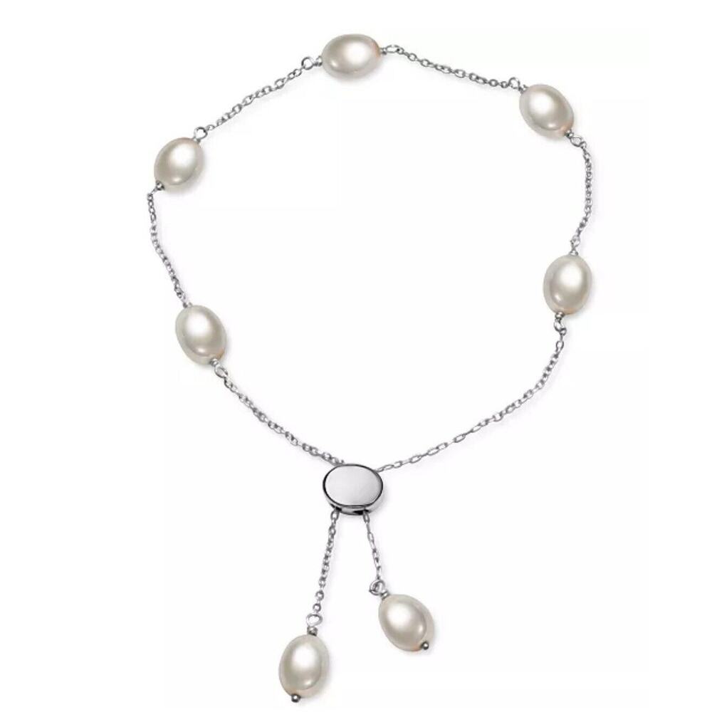 Sterling Silver Pearl(6mm) Bolo Bracelet Luxury Trendy Stunning Fashion Chic NEW